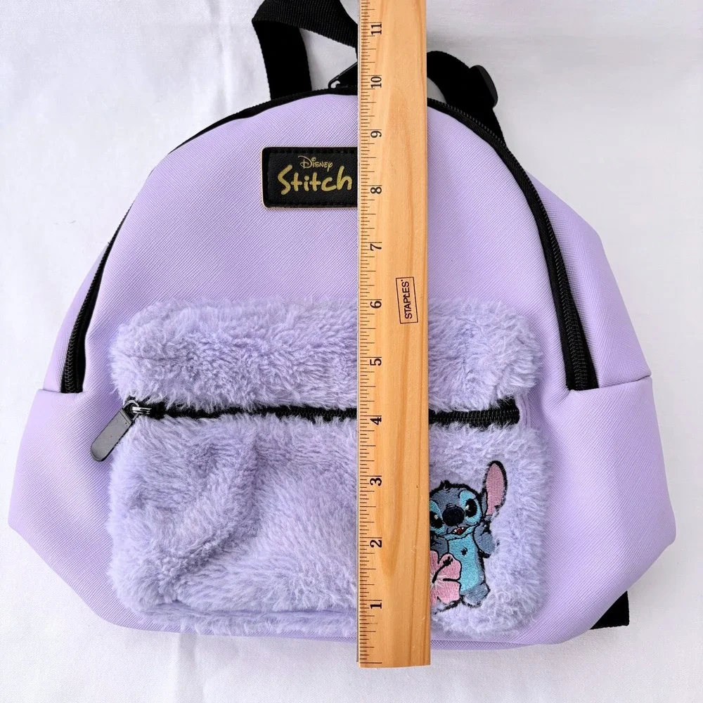 Disney Lilo & Stitch Mini Backpack Purple Furry Plush Pocket Embroidered Stitch